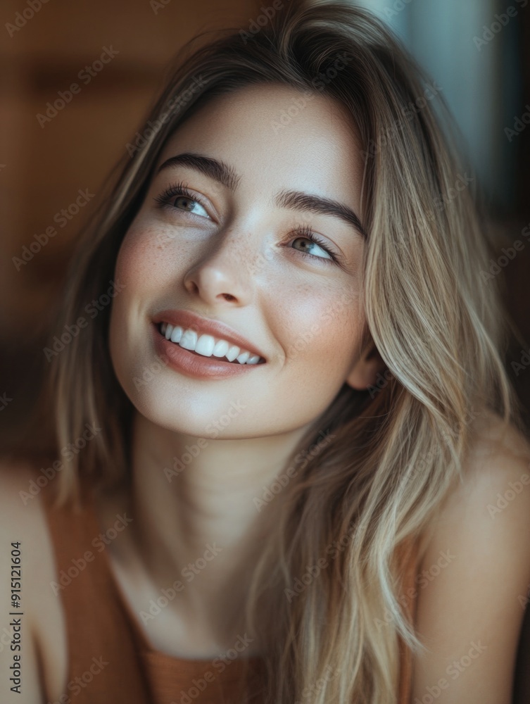 Portrait of a happy woman with long blonde hair and a bright smile, ideal for use on social media or personal websites Portrait of a happy woman with long blonde hair and a bright smile, ideal for use on social media or personal websites