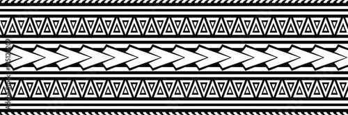 Polynesian tattoo design tribal border.Tribal design ethnic ornament maori band.Samoan Tattoo ribbon sleeve bracelet.Fabric seamless isolated hawaiian armband pattern on white background.