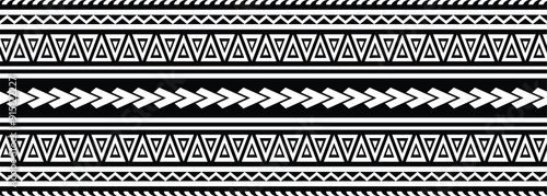 Polynesian tattoo design tribal border.Tribal design ethnic ornament maori band.Samoan Tattoo ribbon sleeve bracelet.Fabric seamless isolated hawaiian armband pattern on white background.