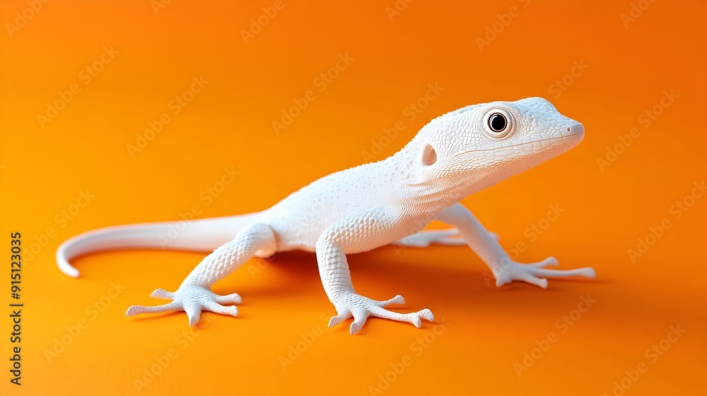 Fototapeta premium Captivating White Anole Lizard on Vibrant Orange Backdrop