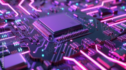 Neon Circuit Board Closeup