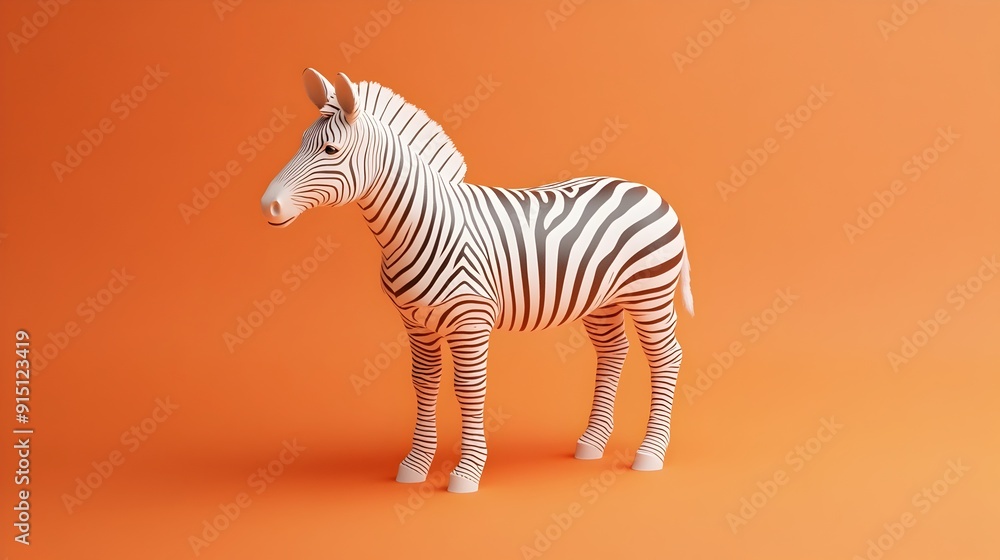 Three Dimensional of White Zebra on Orange Background Three Dimensional of White Zebra on Orange Background