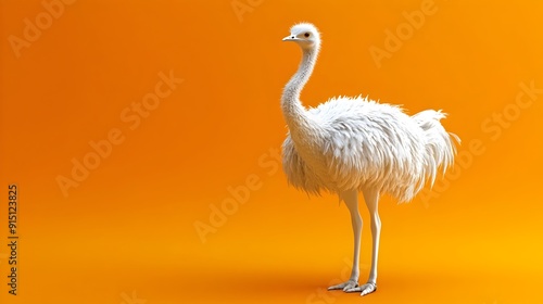 White Ostrich Stands Elegantly Against Vibrant Orange Background