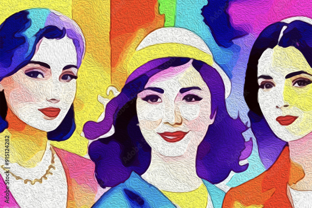Fototapeta premium Oil painting . Artistic brush strokes. Illustration of a group of women. International Women's Day concept. Generated by Ai