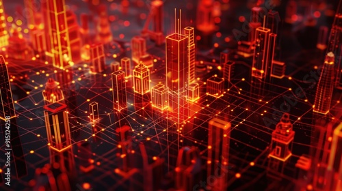 Abstract Cityscape of Glowing Towers