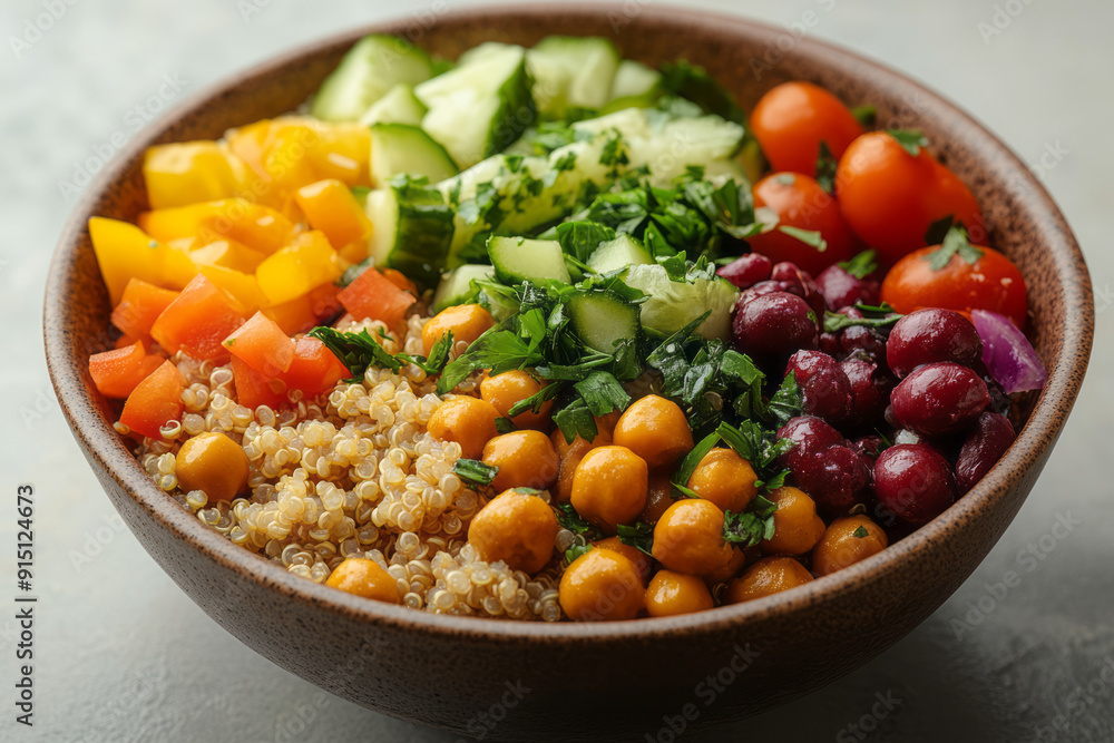 A minimalist bowl of quinoa salad with vibrant vegetables on a clean, white background, A minimalist bowl of quinoa salad with vibrant vegetables on a clean, white background,