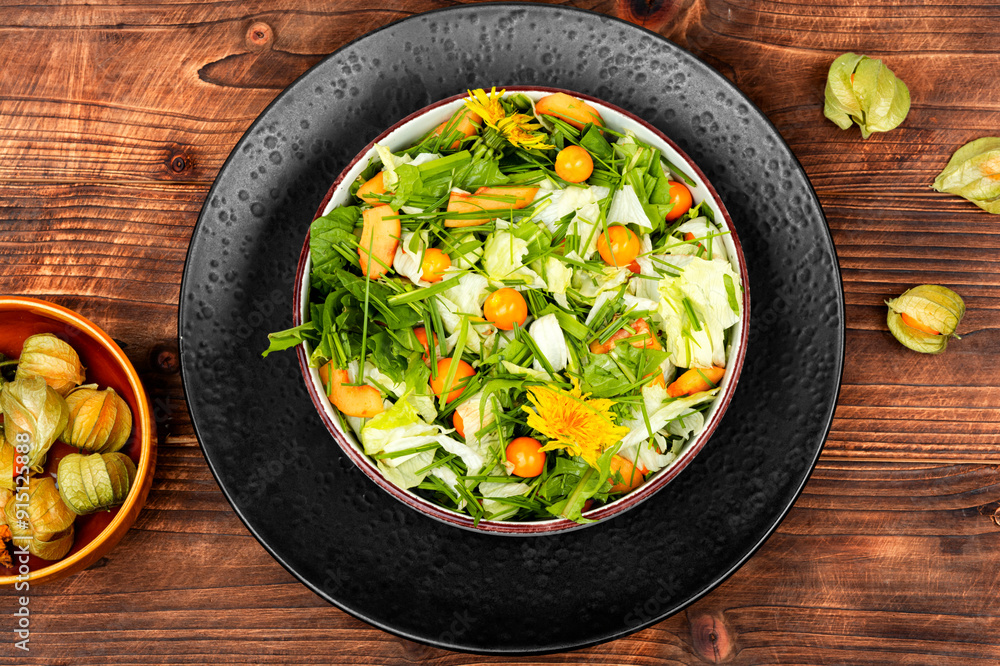 Salad with physalis and field grass Salad with physalis and field grass
