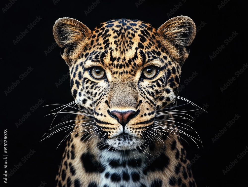 Fototapeta premium Close up shot of a leopard's face against a dark background