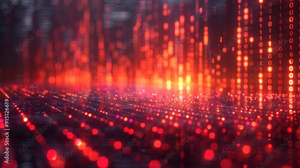 Abstract red digital data background with vertical lines and bokeh effects, representing technology, innovation, and cybersecurity. Abstract red digital data background with vertical lines and bokeh effects, representing technology, innovation, and cybersecurity.