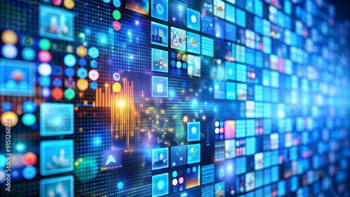 Wallpaper Mural The Digital Wall A Futuristic Perspective of Data Visualization with Blurred Squares, Circles, and Glowing Lights. Data, Technology, Information, Network, Digital Art Torontodigital.ca