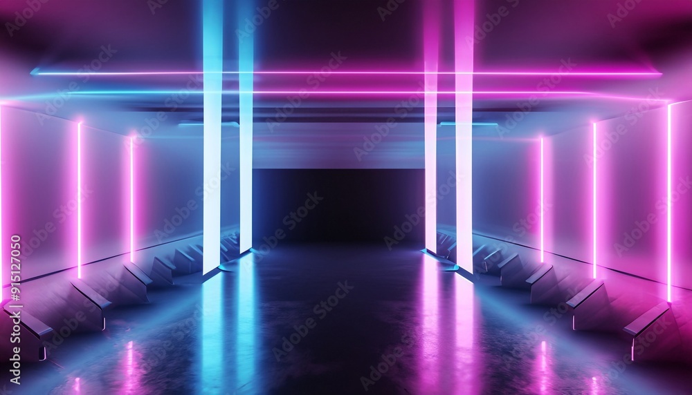 3d render, abstract neon background, floor reflection, pink blue glowing lines, ultraviolet light 3d render, abstract neon background, floor reflection, pink blue glowing lines, ultraviolet light