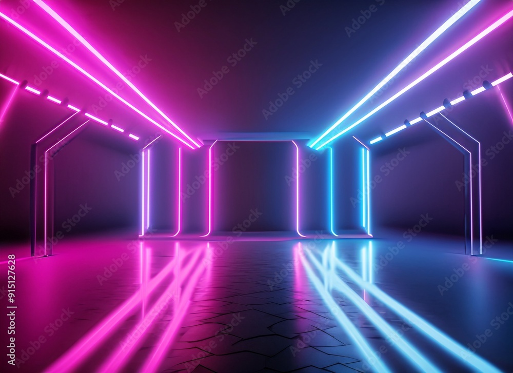 3d render, abstract neon background, floor reflection, pink blue glowing lines, ultraviolet light 3d render, abstract neon background, floor reflection, pink blue glowing lines, ultraviolet light