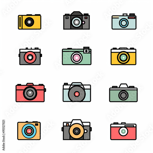 Set flat icon for camera isolated on White background, Ai generated image