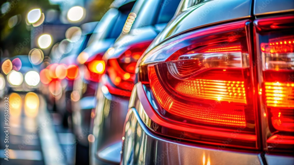 Urban Nightscape A Close-up of a Car's Taillights in a City Setting, Blurred Lights, Nighttime Driving, Transportation, Cityscape, Street Lights, Red Taillights Urban Nightscape A Close-up of a Car's Taillights in a City Setting, Blurred Lights, Nighttime Driving, Transportation, Cityscape, Street Lights, Red Taillights