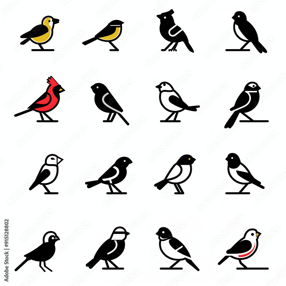 Set flat icons for birds isolated on white background, Ai generated images Set flat icons for birds isolated on white background, Ai generated images