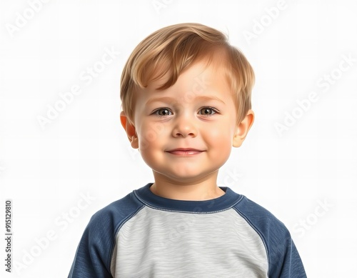 there is a young boy that is smiling and wearing a shirt.