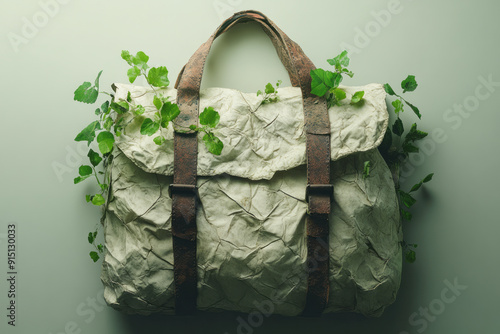 A design showcasing an eco-bag made from biodegradable materials that decompose harmlessly, photo