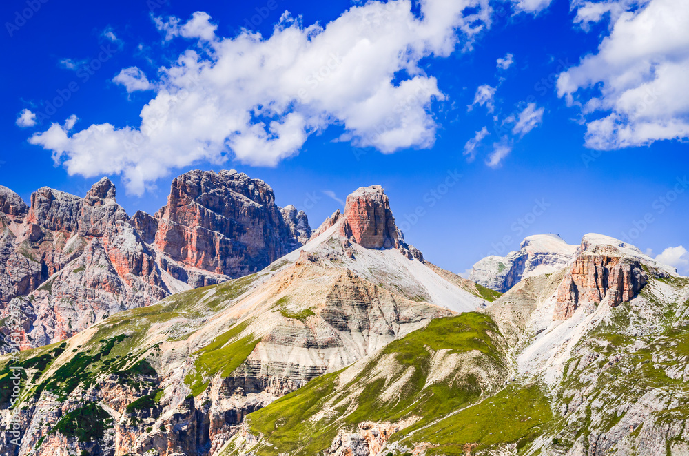 Dolomites, Italy. Scenic range Dolomiti di Sesto, South Tyrol. Location Cortina d'Ampezzo, Europe.