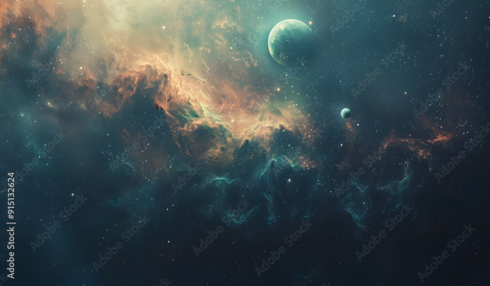 Fototapeta premium Universe planets and galaxy outer space solar system wallpaper design