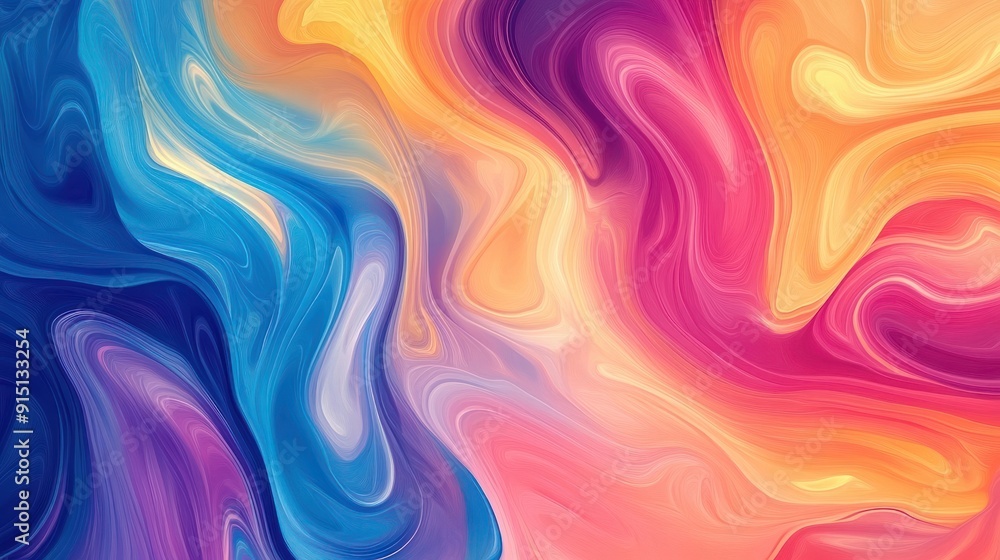 Abstract Swirling Liquid Painting in Vibrant Colors