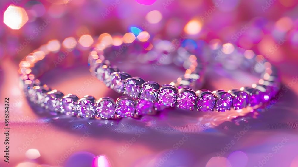 Two bracelet of love made of diamond with pink and purple background Two bracelet of love made of diamond with pink and purple background