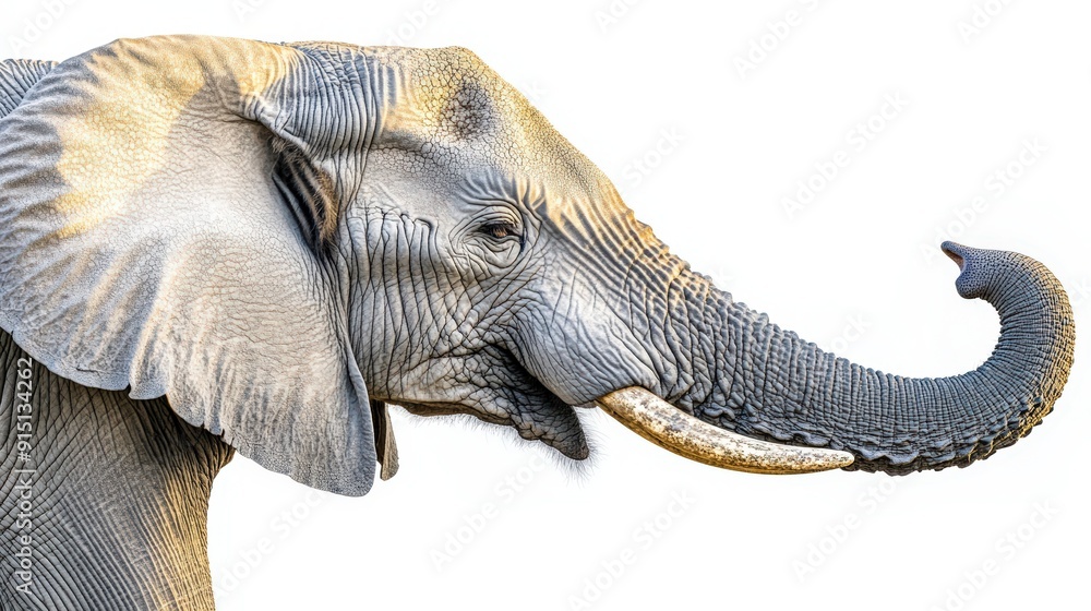 Obraz premium Majestic Elephant Portrait with Raised Trunk in Natural Habitat Wildlife Conservation Photography Nature Image