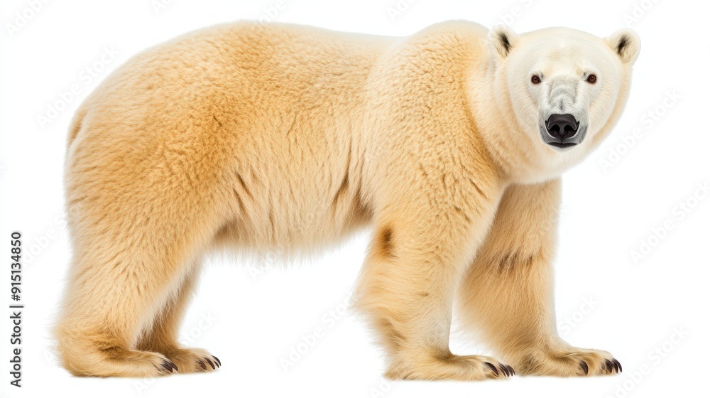 Majestic Polar Bear Standing on Gleaming White Ice Floe in High-angle Shot Majestic Polar Bear Standing on Gleaming White Ice Floe in High-angle Shot