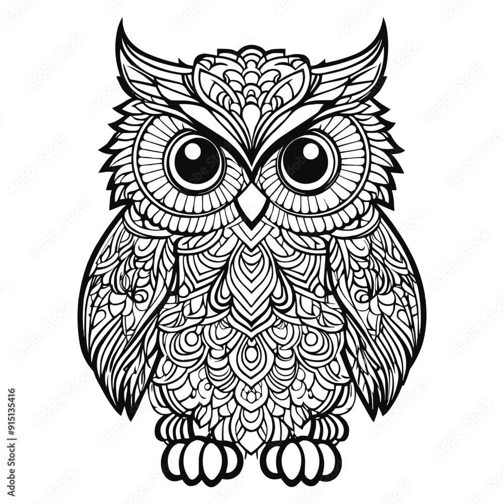 Fototapeta premium Owl coloring page mandala design for AI generates vector art