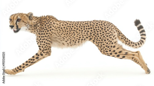 Majestic Cheetah in Full Stride on White Background - Wildlife Photography Sprint