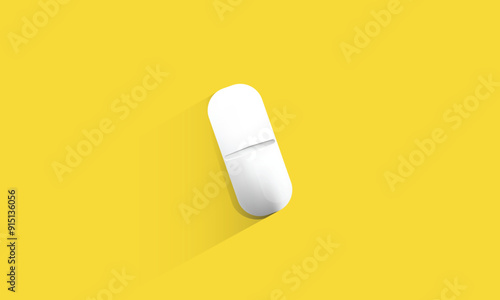 White medical pill on yellow background. Vector illustration. Medical and healthcare concept