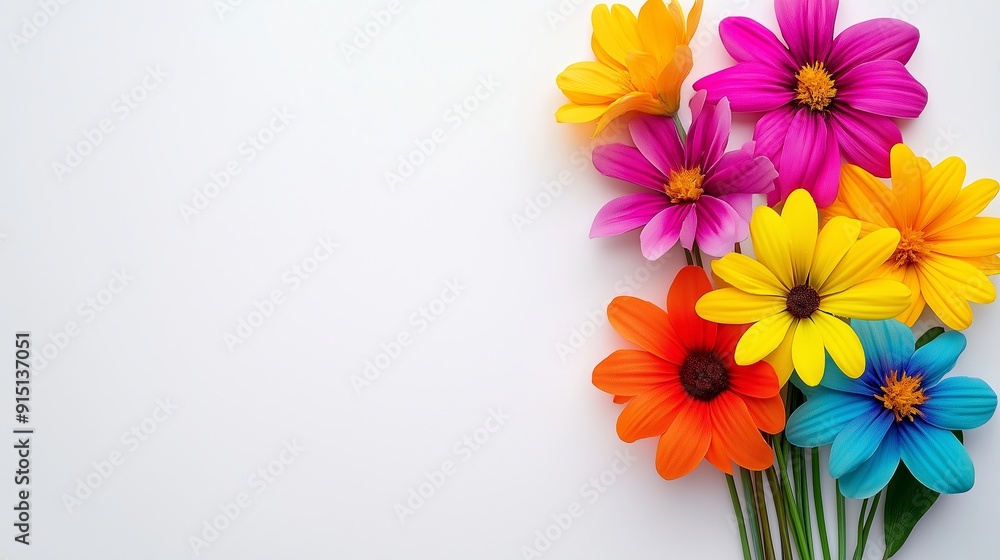 A bouquet of colorful flowers is arranged in a vase. The flowers are of various colors, including yellow, pink, and blue. The arrangement is vibrant and lively, creating a cheerful A bouquet of colorful flowers is arranged in a vase. The flowers are of various colors, including yellow, pink, and blue. The arrangement is vibrant and lively, creating a cheerful