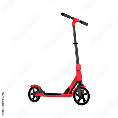 Eco-friendly electric kick scooter. Modern urban escooter. Sustainable ecological city e-vehicle, electro transportation, kickscooter. Flat vector illustration isolated on white background
