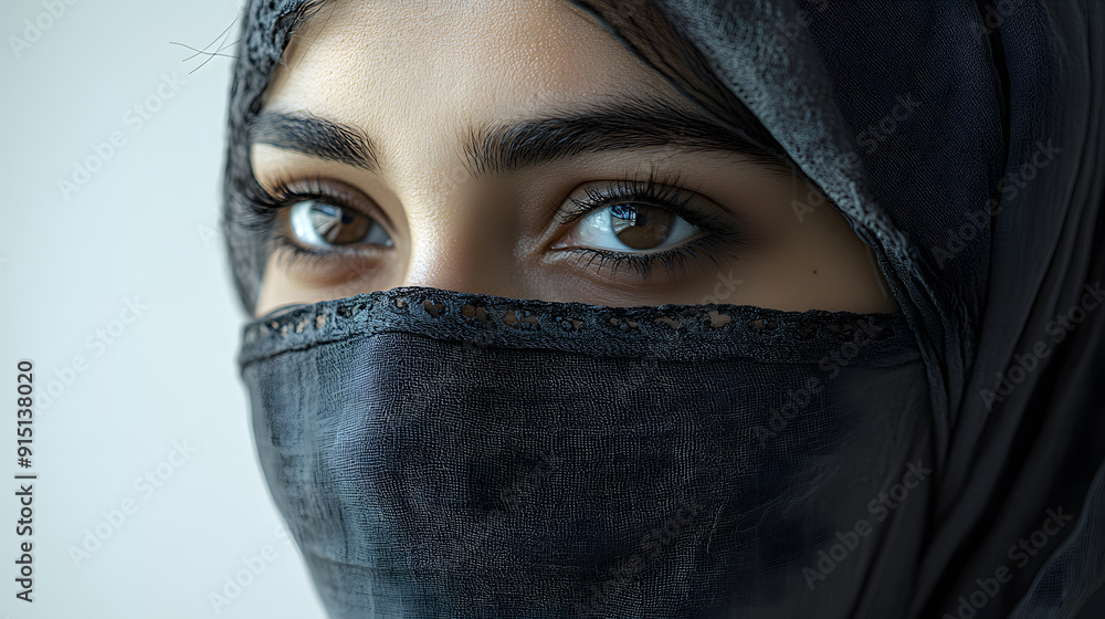Closeup portrait of young woman wearing a niqab, hijab Closeup portrait of young woman wearing a niqab, hijab