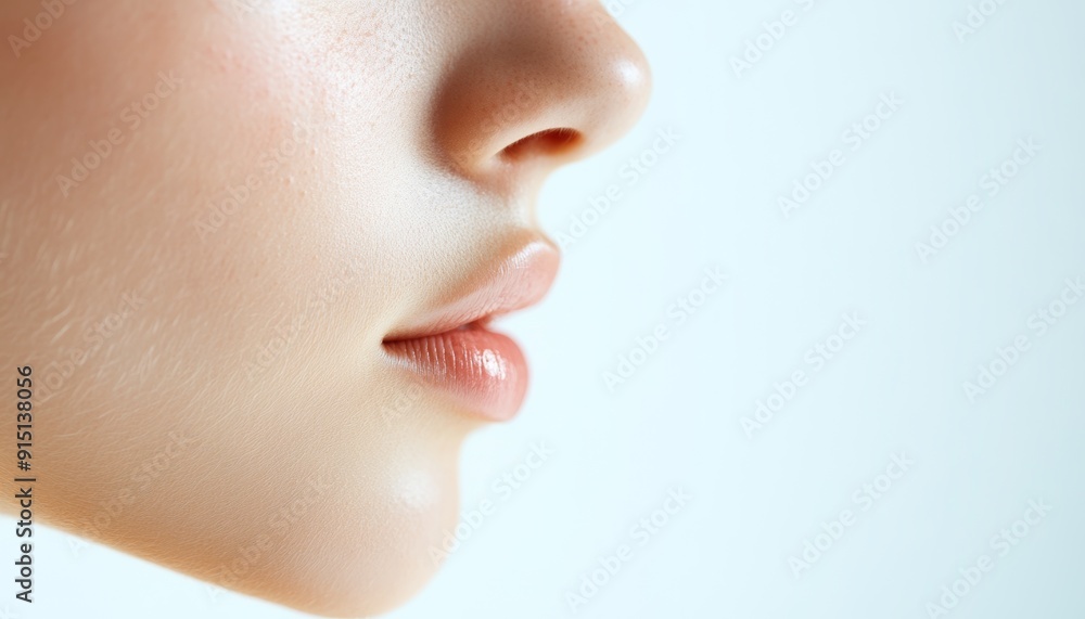 Close-up profile of a woman's face, highlighting smooth skin and delicate features. Close-up profile of a woman's face, highlighting smooth skin and delicate features.