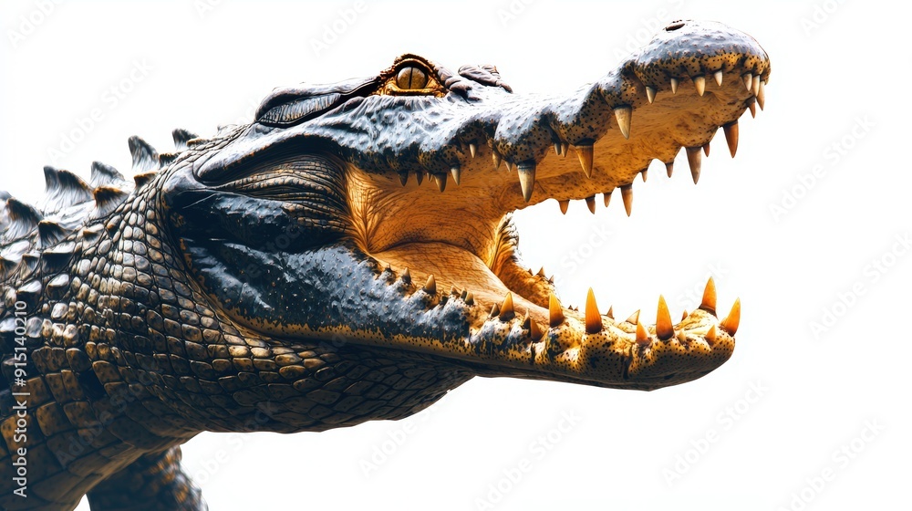 Obraz premium Ferocious Crocodile with Open Mouth in Detailed Side Profile ViewimportDefault