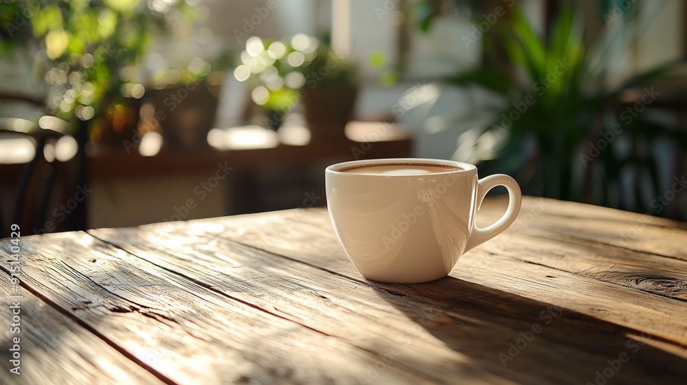 Minimalist Coffee Moment on Rustic Table Minimalist Coffee Moment on Rustic Table