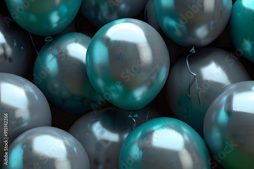 Abstract background created from Turquoise and Grey 3D Balloons. Multicolored 3D Render. Generative AI