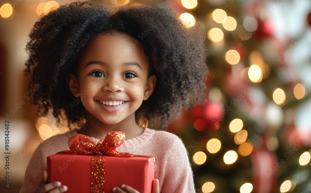 little african american girl holding gift and smiling christmas new year little african american girl holding gift and smiling christmas new year