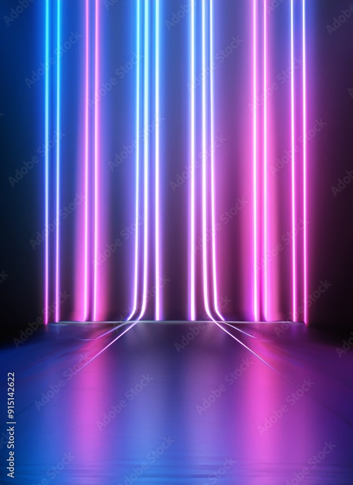 3d render. Bright projector shining on dark empty, glowing pink blue rays, neon light background 3d render. Bright projector shining on dark empty, glowing pink blue rays, neon light background