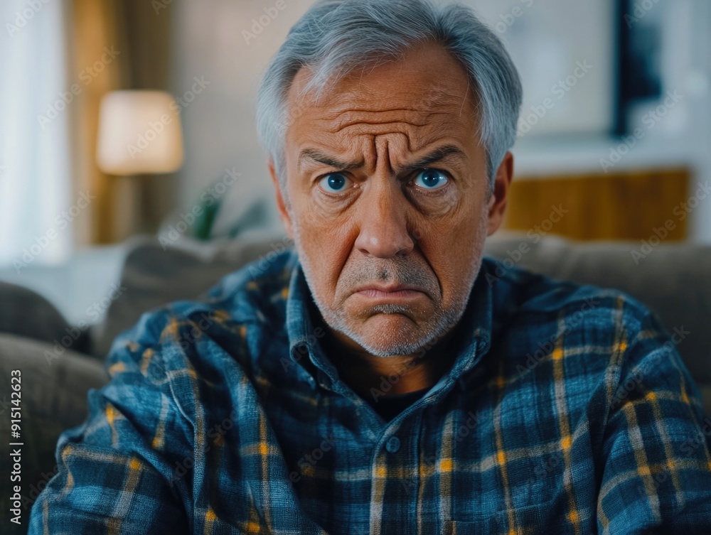 A person showing concern while seated on a couch, ideal for representing anxiety or stress in various contexts A person showing concern while seated on a couch, ideal for representing anxiety or stress in various contexts