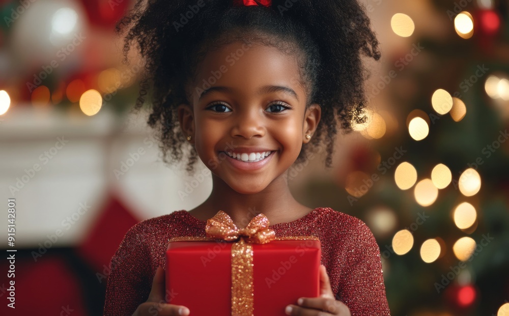 little african american girl holding gift and smiling christmas new year little african american girl holding gift and smiling christmas new year