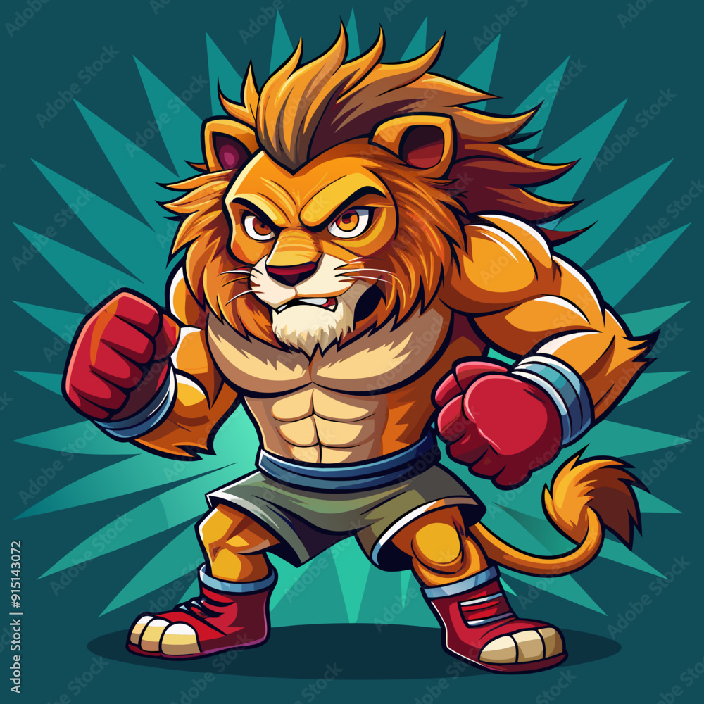 Naklejka premium lion boxing fight animal mascot sport logo
