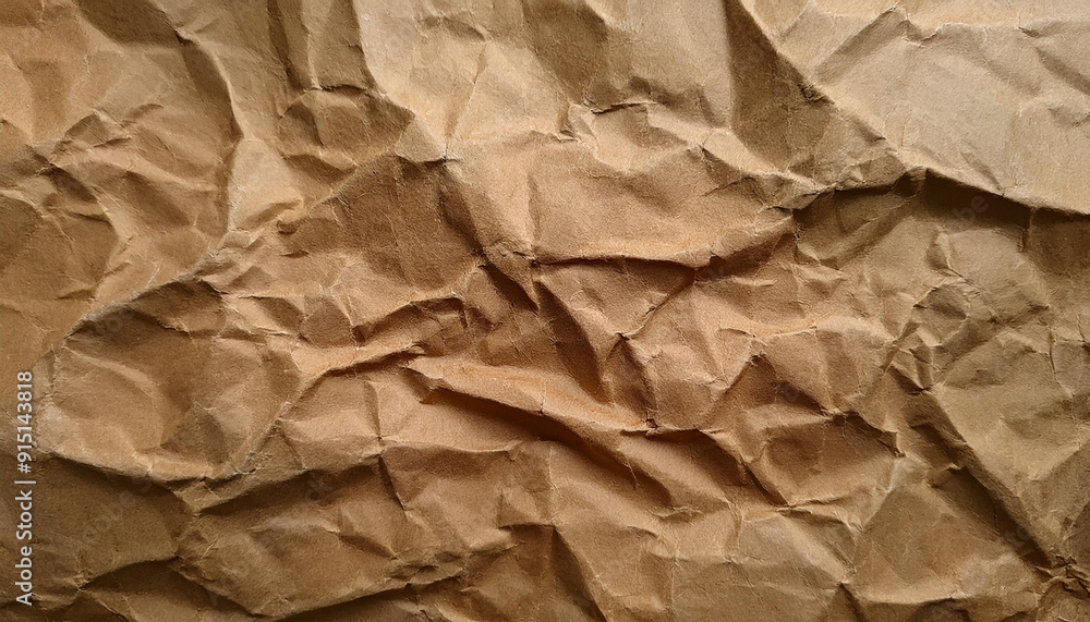 Wrinkled brown old paper with frayed folds and a contrasting texture. Dusty wrapping kraft sheet. Abstract background. For design and titles Wrinkled brown old paper with frayed folds and a contrasting texture. Dusty wrapping kraft sheet. Abstract background. For design and titles