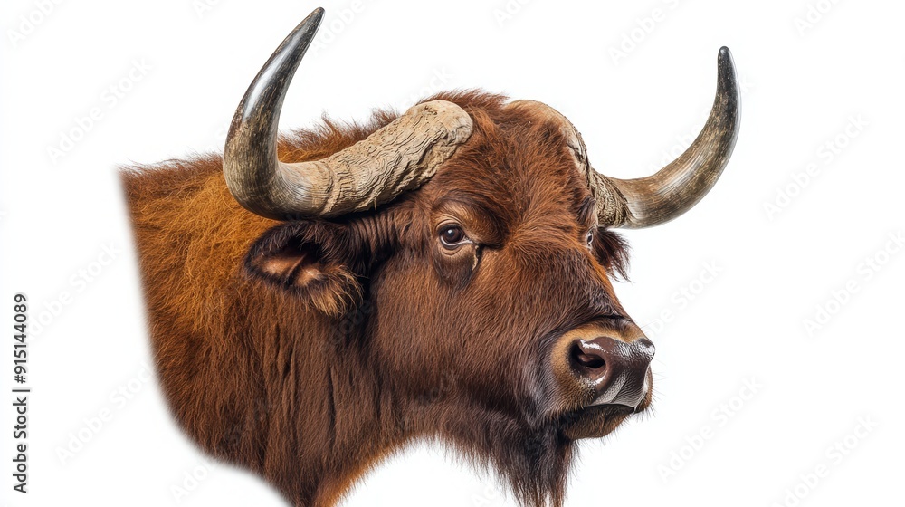 Majestic Buffalo with Large Horns in Side Profile on White Background Majestic Buffalo with Large Horns in Side Profile on White Background