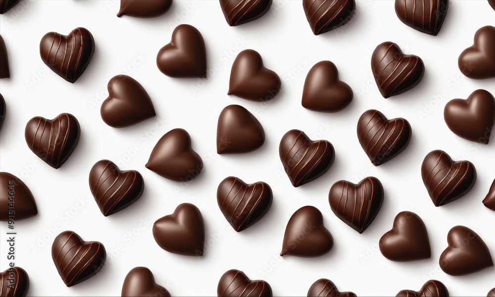 Heart-shaped chocolate candies on a white background Heart-shaped chocolate candies on a white background