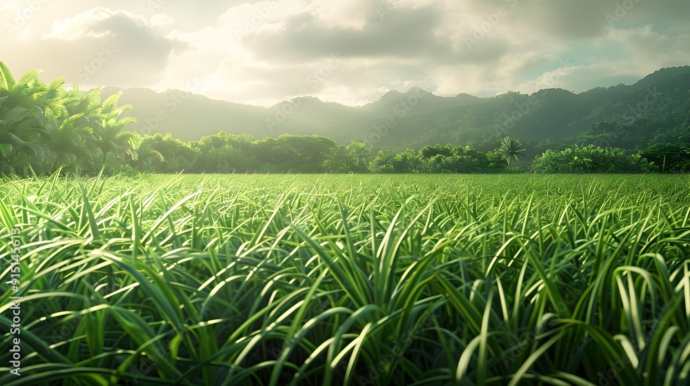 A sugar field with green stalks of sugar A sugar field with green stalks of sugar
