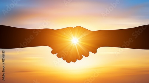 Silhouette of a handshake with the sun shining through