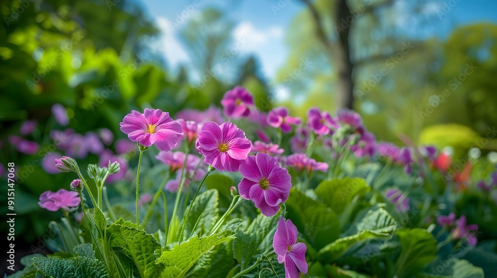 Obraz premium Pink primrose blooms in the garden its small
