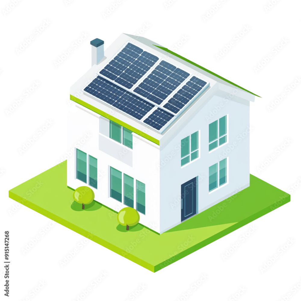 isometric icon of a house with solar panels on the roof, in a simple vector style, on a white background, isometric icon of a house with solar panels on the roof, in a simple vector style, on a white background,