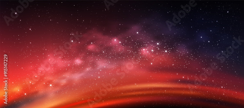 Space Sky Night Background,Starry Night Galaxy with Cloudy and Nebula Sparkle in Purple,Red,Pink color,Vector Beautiful fantasy Universe light of star field and milky way and colourful cosmos stardust